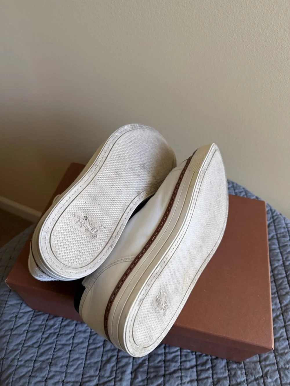 Coach White Leather Sneakers with Brown Trim - Picture 3 of 4